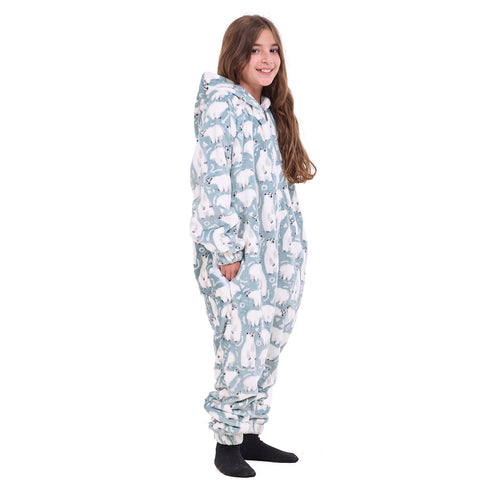 Snuggs Kids Blanket Onesie Petroleum Polar Bear